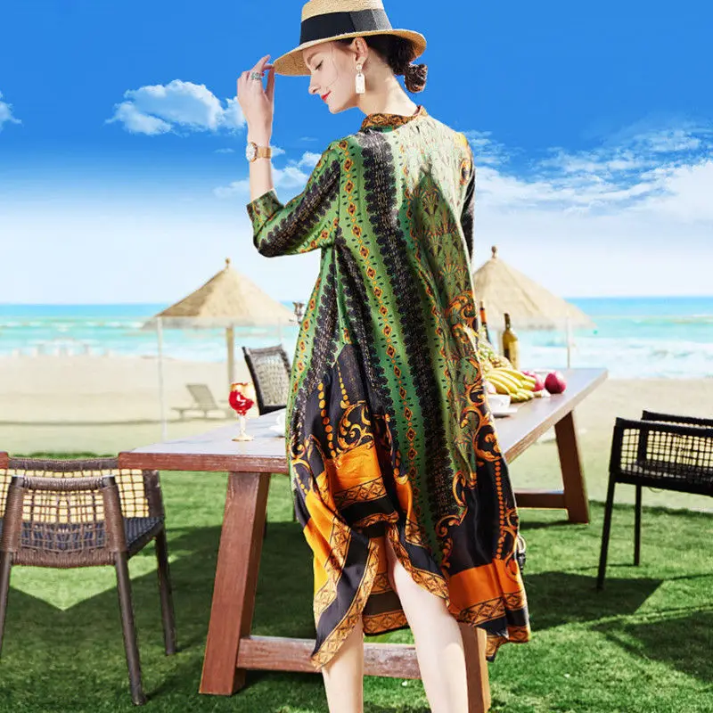 

2021 New Summer High End Brand Mother Wear Heavy Mulberry Silk Printed Silk Dress