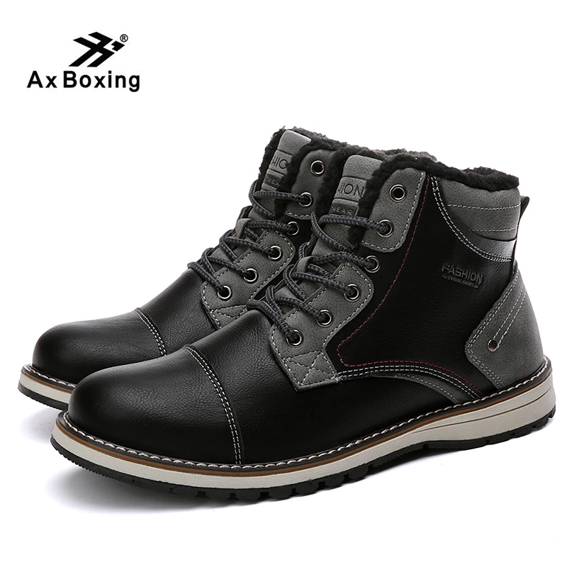 AX BOXING Winter snow boots men shoes Velvet Ankle Snow Boots Men Shoes Fashion Cow Motocycle Casual Boot Male | Обувь