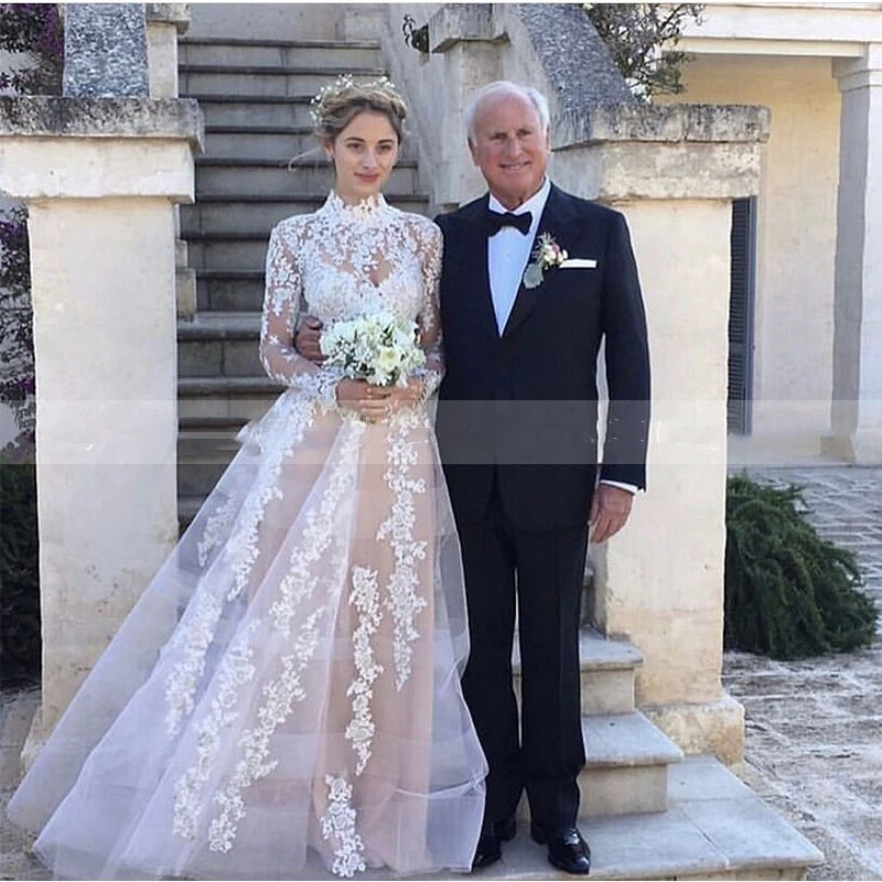 Романтическое свадебное платье трапециевидной формы с длинными рукавами