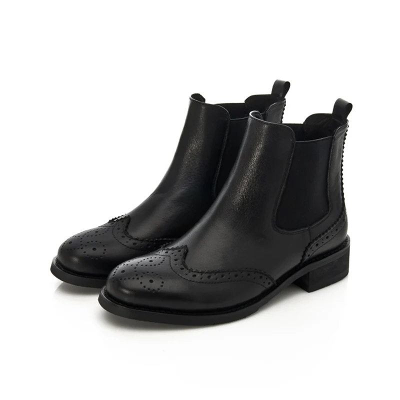 

Korean design chelsea boots for women casual brogue shoes genuine leather boot black bullock ankle botas de mujer botines sapato
