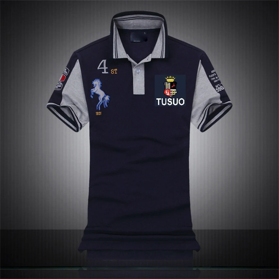 Летняя хлопковая рубашка поло для мужчин с коротким рукавом и вышивкой мужские