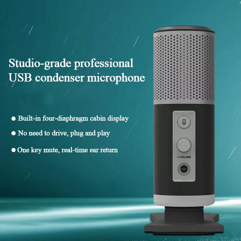 

Компьютерный USB-микрофон RGB со звуковой картой, конденсаторный микрофон для записи, прямой трансляции, интервью, четырехточечный микрофон