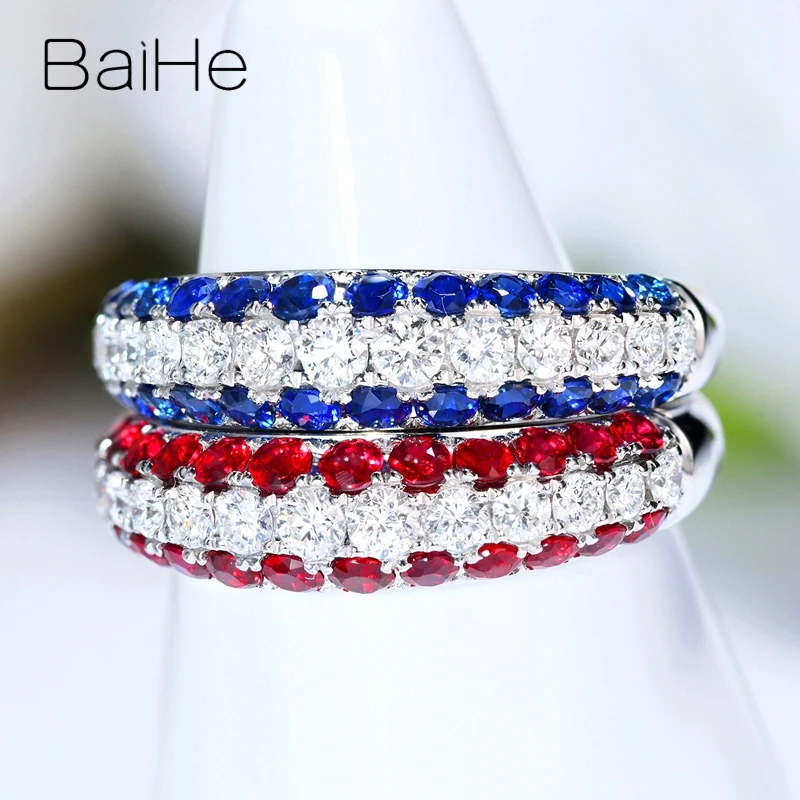 Кольцо BAIHE из белого золота 14 к с натуральным сапфиром 0 90ct/Рубином для женщин и