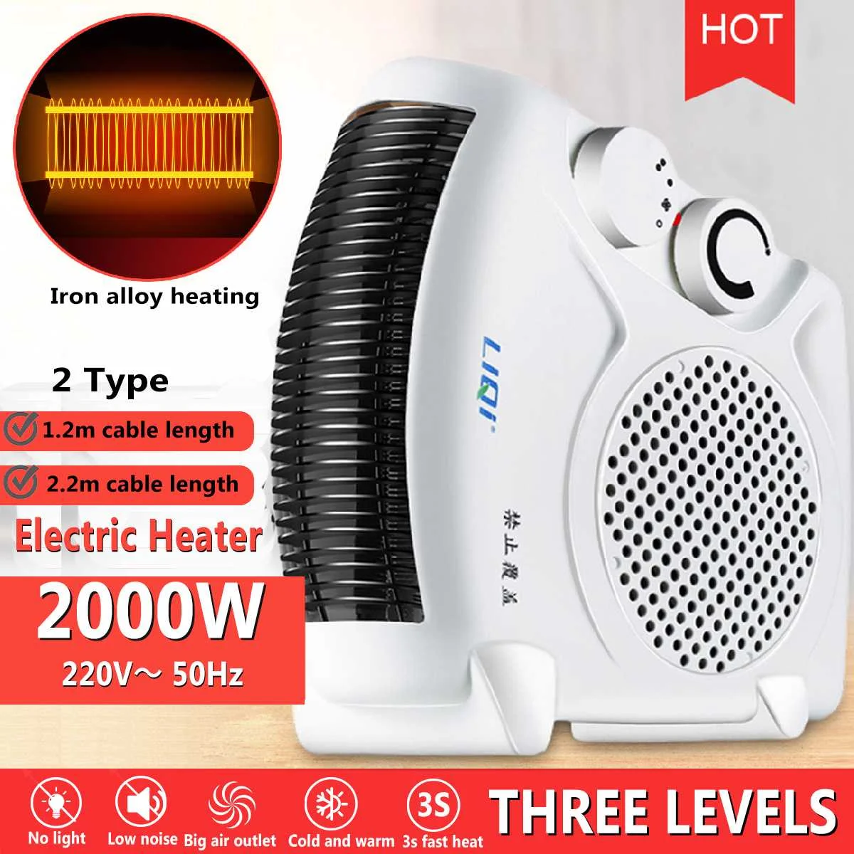 

CAHOT2000w Portable Electric Fan Heater Personal Space Electric Air Heater Fan Warmer Winter Home Office Desktop Electric Heater