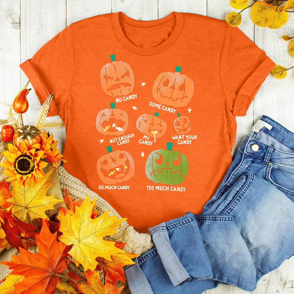 

2020 trendy new outfits Halloween Women Short Sleeve Casual T-Shirt Pumpkin Funny Print Tops Bufanda mujer