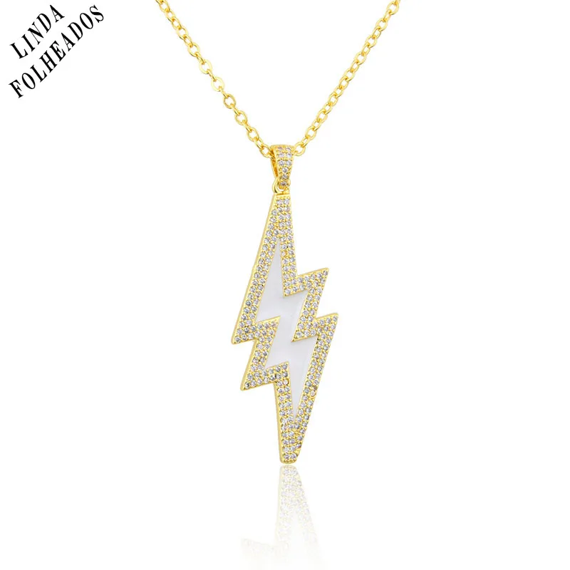 

New Arrived Hip Hop Lightning Shape Fashion Necklace Gold-plated Copper Pendant Inlaid With Zircon Jewelry Gift