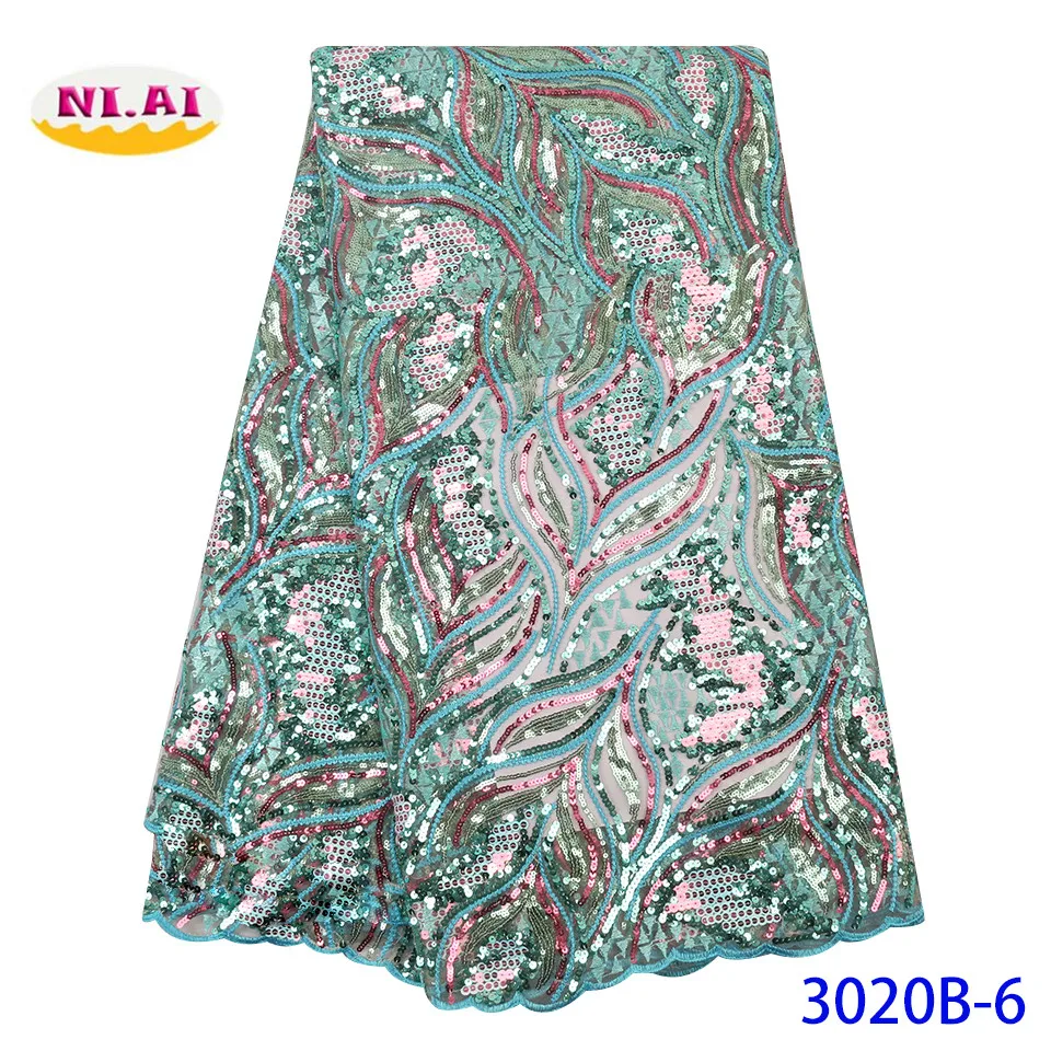 NIAI Sew African French Sequins Lace Fabric High Quality Lace Nigerian Tulle Mesh Lace Fabrics For Wedding Dress XY3020B-1