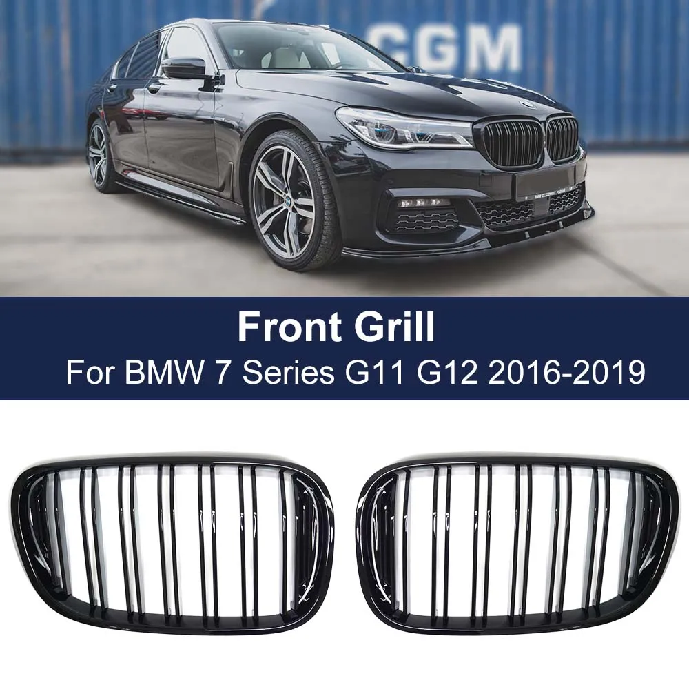 One Pair Car Front Bumper Kidney Grill For BMW 7 G11 G12 730i 740i 750i 740e 725d 730d 2016-2020 Glossy Black Replacement Grille