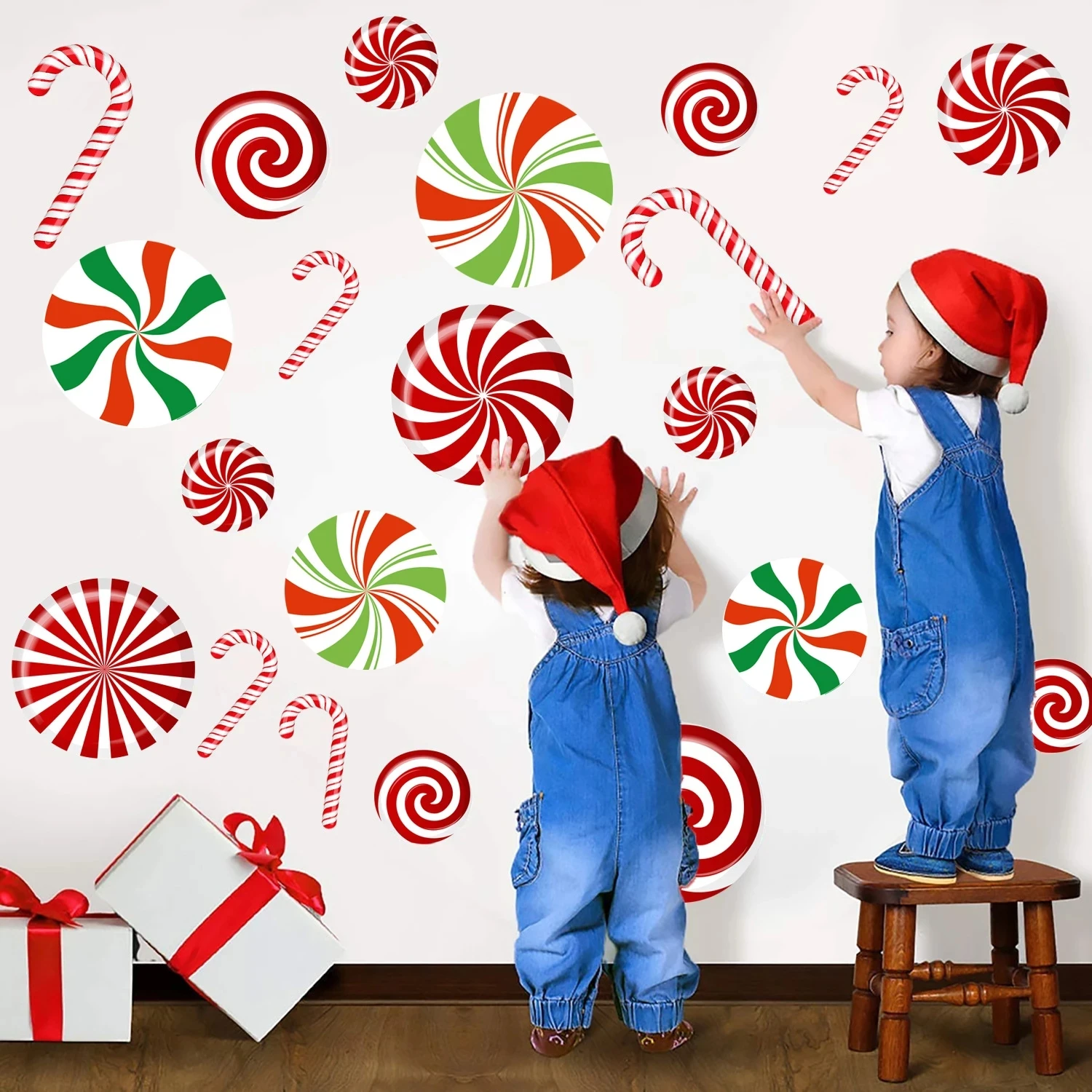 

12 шт., новогодние наклейки на пол в виде перечной мяты