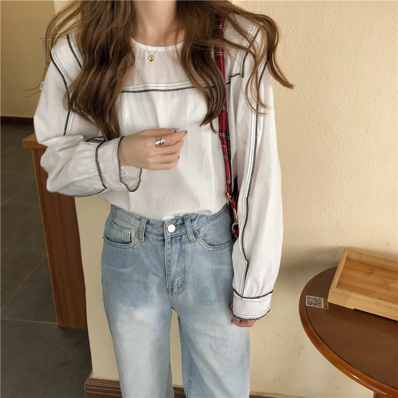 

2021 Summer Korea Streetwear Sweet Fresh Full Sleeves Work Parties Female Office Ladies Girls Casual Loose Fashion Shirt