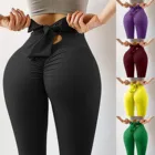 Женские леггинсы с бантом и высокой талией, Однотонные эластичные штаны для бега и фитнеса, однотонные сексуальные брюки для женщин, L * 5