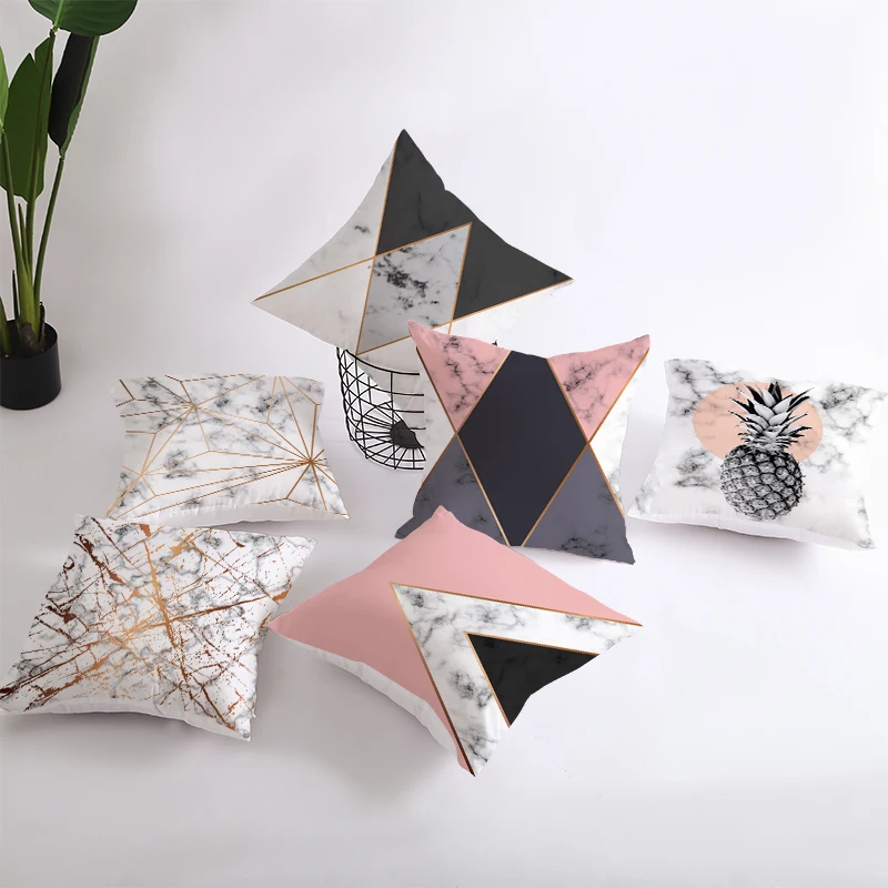 

Sholisa Marble Texture Cushion cover Polyester Peach Skin Golden Line Cojines Pillowcase Throw Pillow cover for Sofa 45*45cm