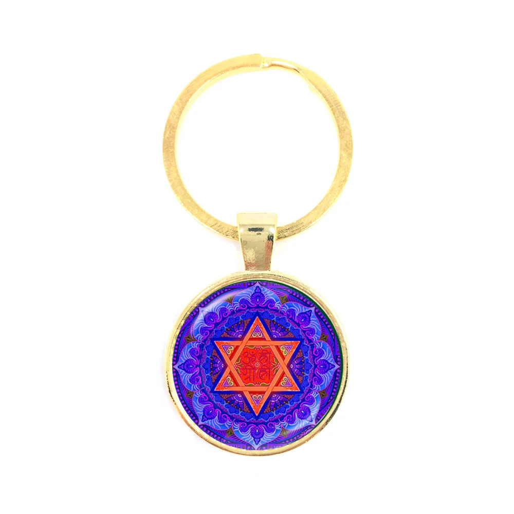 

Pentagram alloy key ring glass dome geometric element time gem bag bag key ring