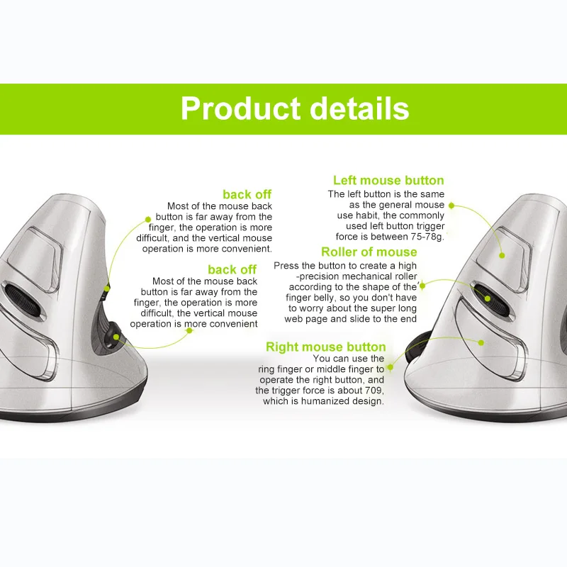 

Ergonomic Vertical Mouse 2.4G 6 Buttons USB Wireless/Wired Adjustable 1600DPI Wrist Healthy Mice For Laptop Home Office PC
