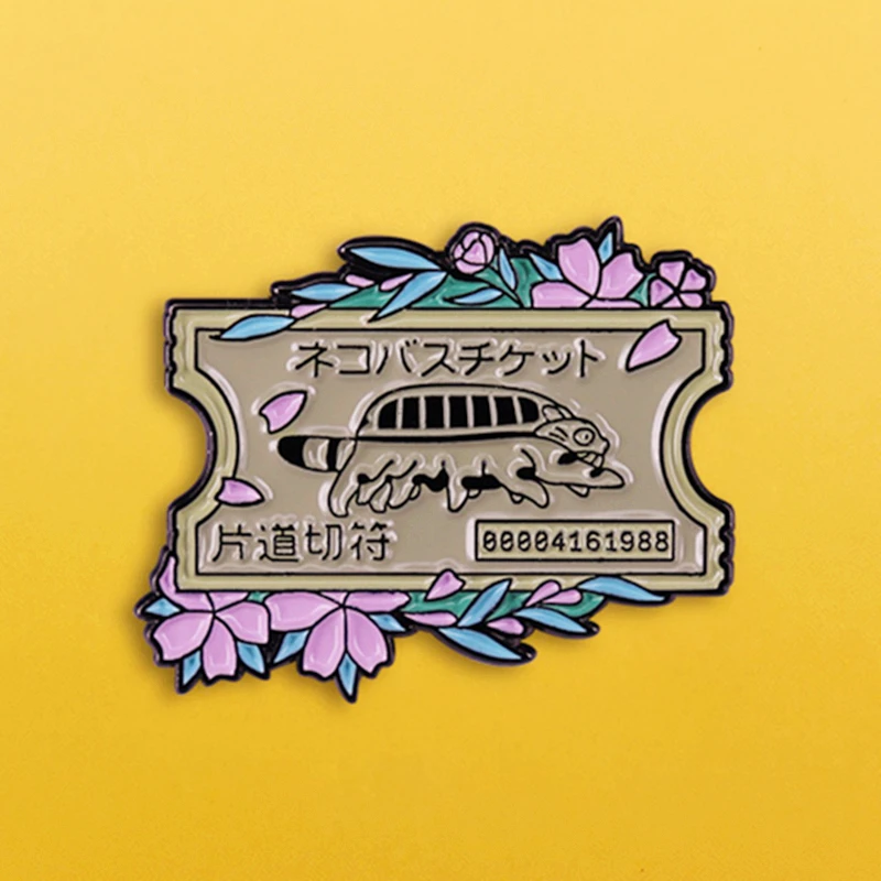 

My Neighbor Train Catbus One-way Tickets Enamel Brooch Pin Lapel Hard Metal Pins Brooches Badges Exquisite Jewelry Accessories