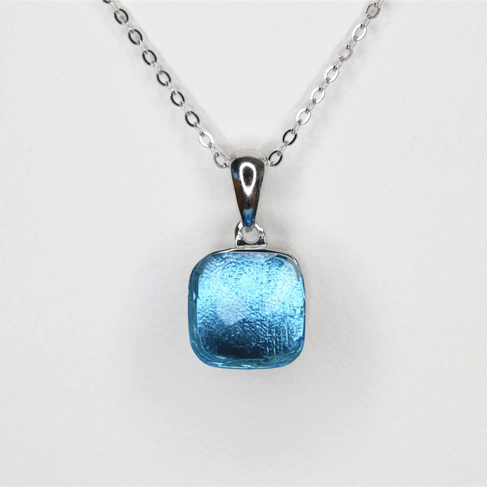 blue Серебряная Подвеска из серебра 925 пробы квадратная цветная кошачий глаз опал розовый синий белый карамельный камень кулон ожерелье Горячие ювелирные изделия для женщин и девушек - Окраска металла: blue