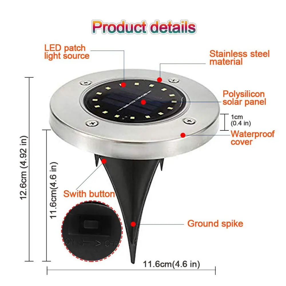 

4Pcs Solar Garden Light 16LED Ground Light Waterproof Patio Light Underground Sensing Landscape Light for Lawn Pathway new