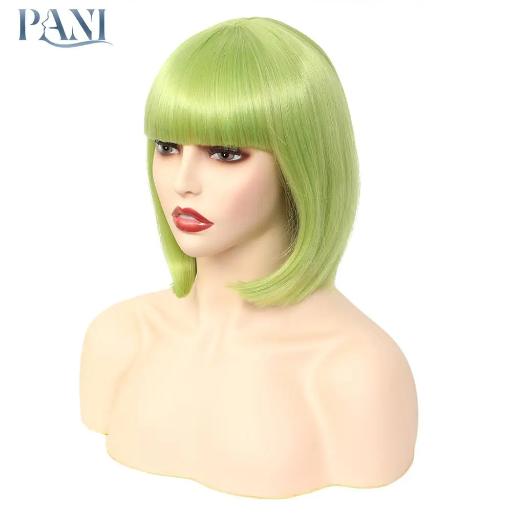 

Парики женские светильник-зеленые, с короткими прямыми волосами, с челкой