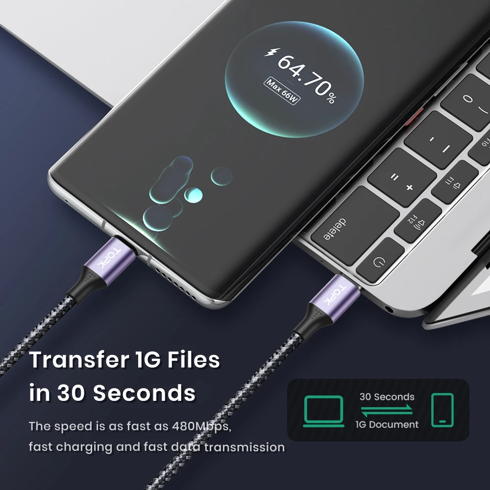 TOPK AC10 100 Вт USB C к Type кабель 5A Быстрая зарядка для телефона зарядный шнур Macbook Pro iPad