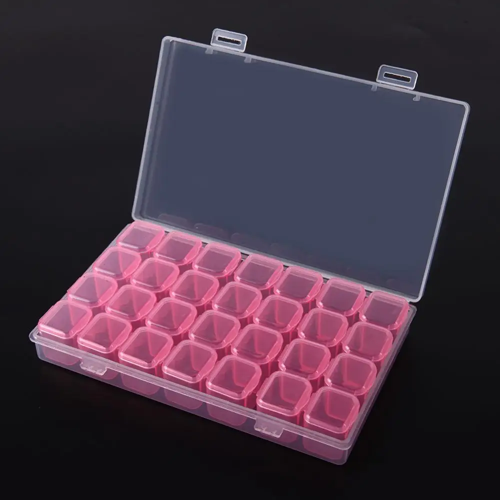 28grids pink Крафтовый чехол для хранения контейнеров наборы алмазной живописи пластиковая коробка для хранения DIY бисер коробка для хранения Органайзер держатель набор швейных инструментов - Цвет: 28grids pink