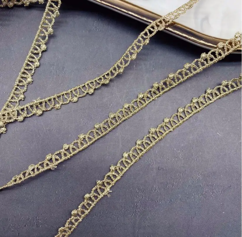 5 ярдов/лот 1 см Ширина желтого золота с кружевами кружевные ленты отделкой Ткань