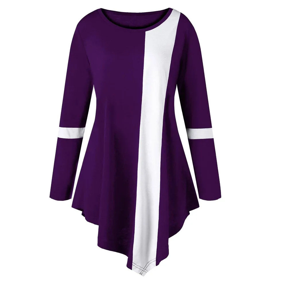 Модные женские повседневные двухцветные асимметричные топы с длинным рукавом и