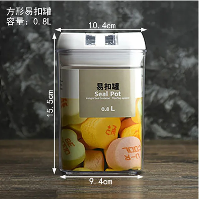 Square0.8L Контейнер для хранения пищевых продуктов, пластиковый ящик для хранения на кухне, многозерновой контейнер для хранения, прозрачные Герметичные банки, легко застегиваются, мультиемкость - Цвет: Square0.8L