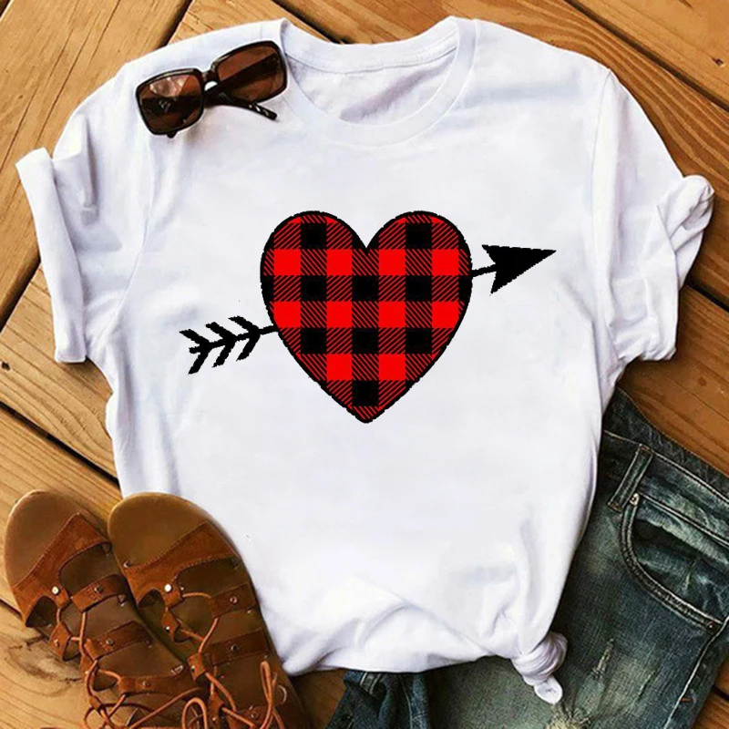 

Maycaur Women T-Shirt Lip Leopard Heart Print T Shirt Women Summer Casual White Tops Loose Short Sleeve Tshirt Camisas Mujer