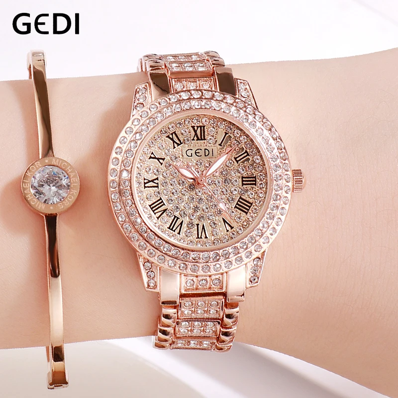 Часы GEDI женские кварцевые роскошные брендовые из нержавеющей стали с