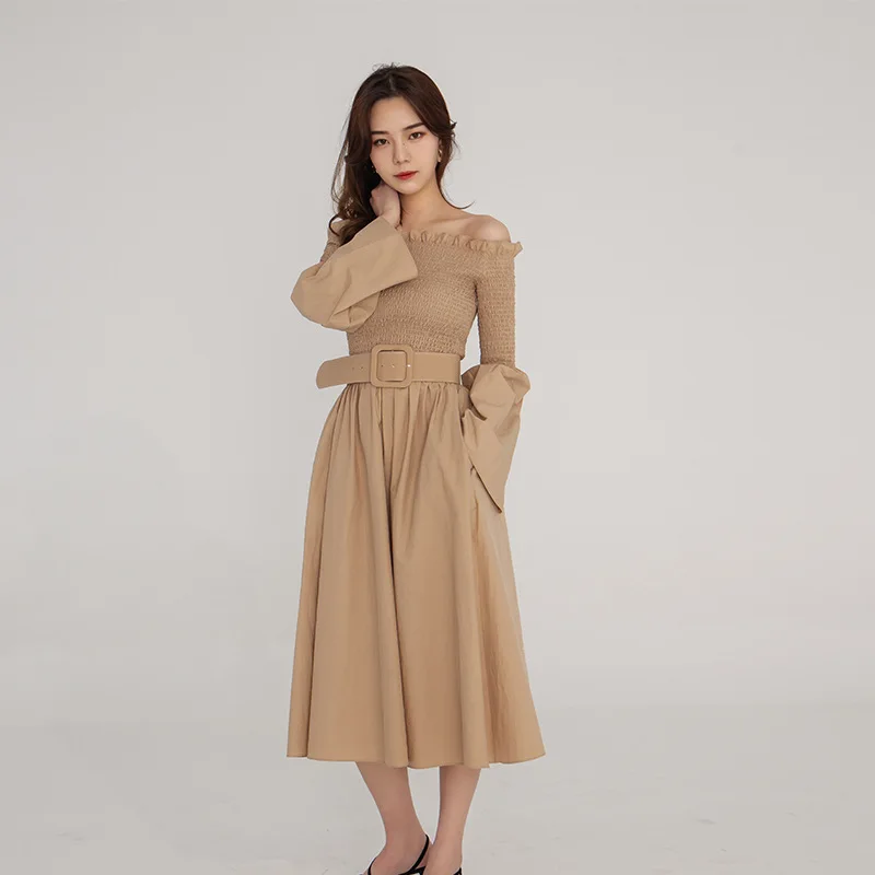 Женская юбка с высокой талией вырезом лодочкой одежда длинным рукавом цвет