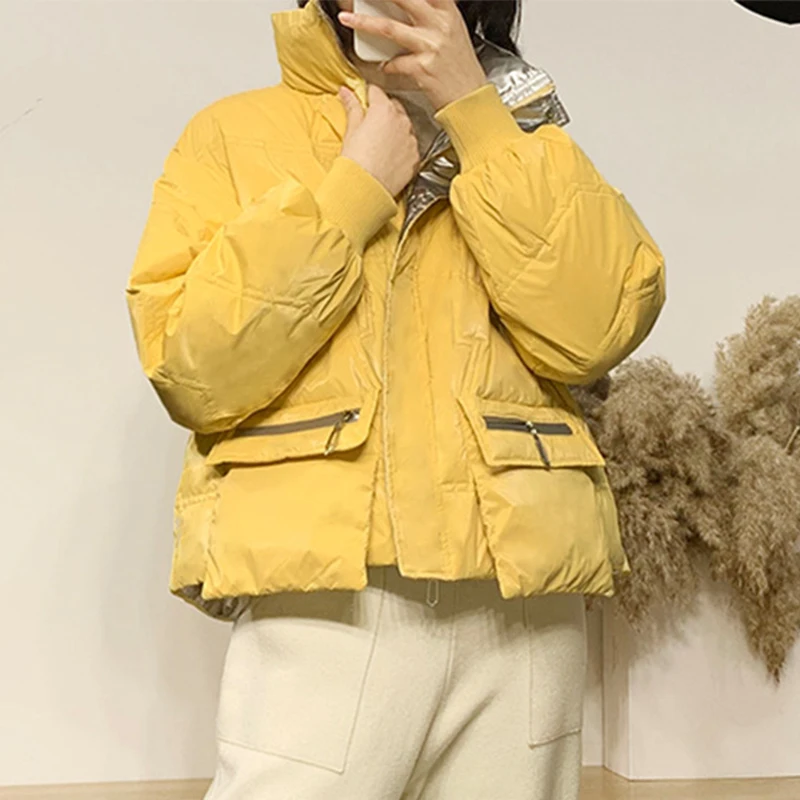 Ftlzz New Winter Women Short Stand Collar Pocket Design Warm Down Coat 90% White Duck Thick Parkas | Женская одежда