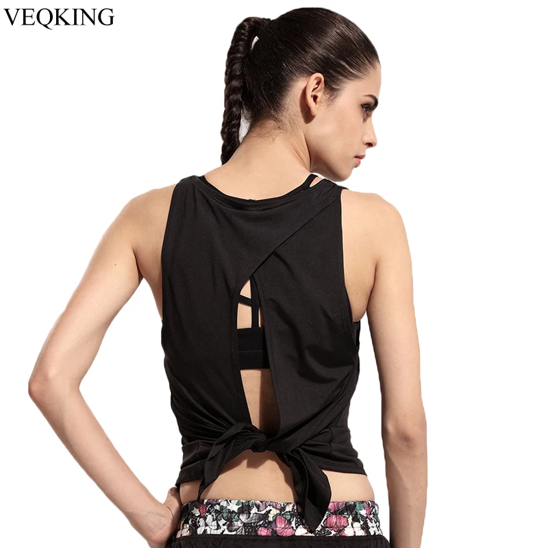 Женские рубашки для йоги VEQKING без рукавов с разрезом сзади футболка фитнеса