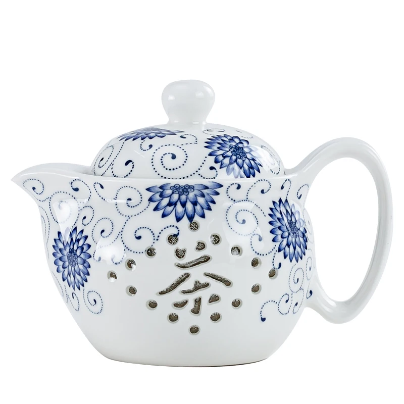 

Чайный сервиз из китайского сине-белого фарфора, изысканный чайный сервиз в виде сот, вырезанный вручную, керамический чайный сервиз Кунг-ф...