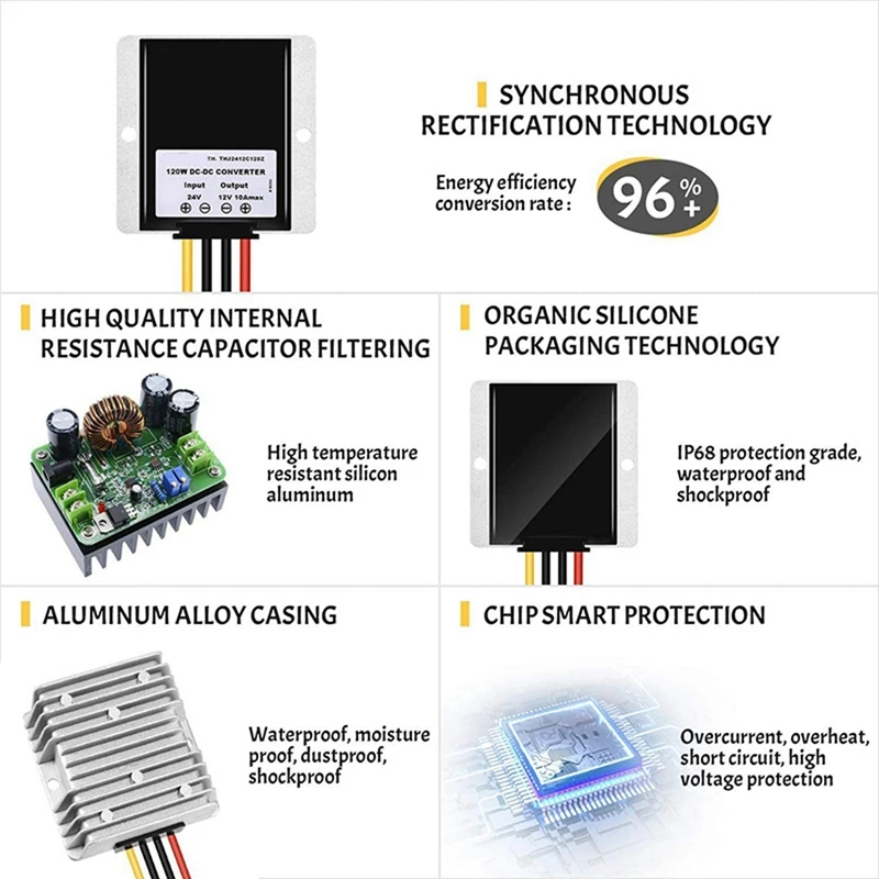 

48V Step Down to DC 12V 20A 240W DC/DC Regulator Reducer Power Converter & DC Buck Converter Damp Proof 48V to 24V