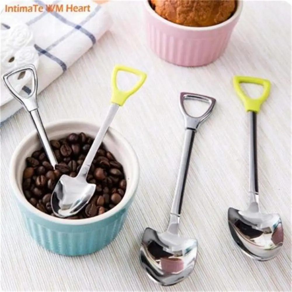 

1PCS Stainless Steel Spoon Shovel Shape Fork Coffee Ice Cream Soup Honey Spoon Handle Spoons Kitchen Accessories Dropshipping