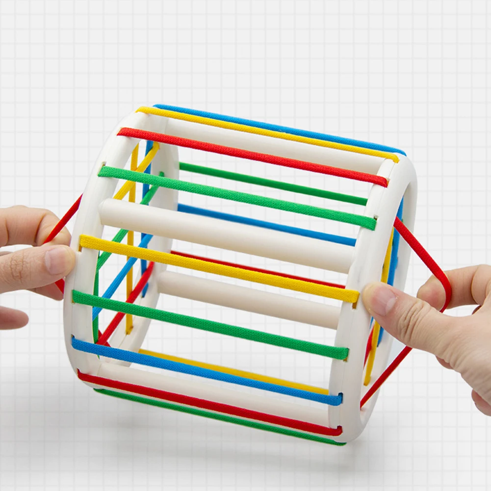 Baby Chunky Shape Blocks Cube Box Bin Toy With Elastic Bands Colorful Sorter Shapes Sorting Montessori Educational Toy For Kids