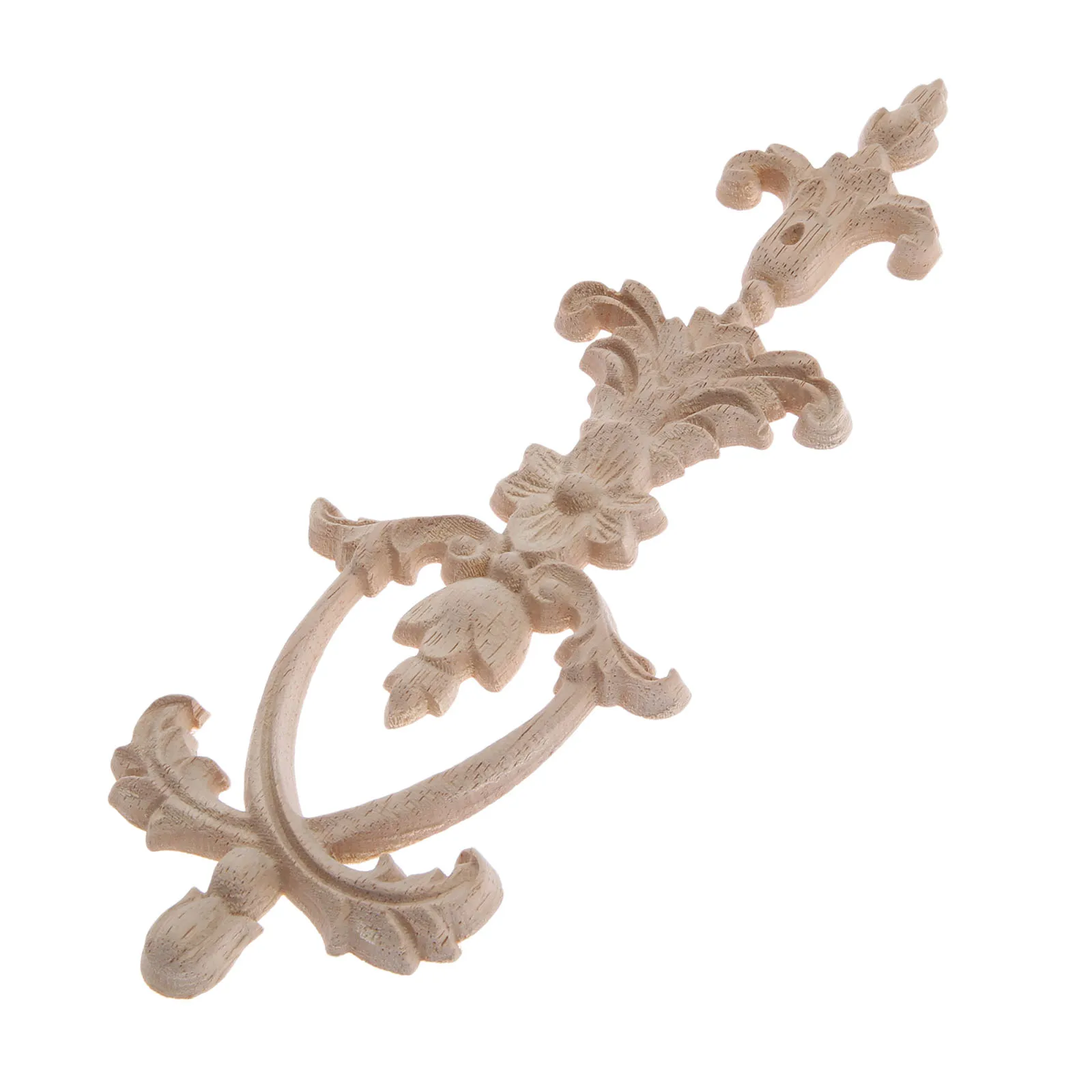 

Natural Wood Applique Onlay Decal Unpainted Figurines Floral Large Rose Crown Leaves Vintage Home Decor European Decoration