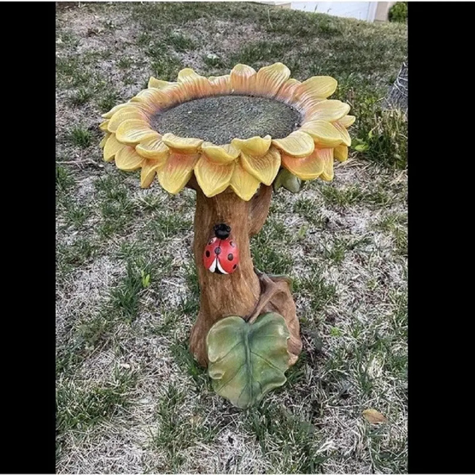 

Beautiful Sunflower Bird Bath Brown Pedestal Handmade For Outdoor