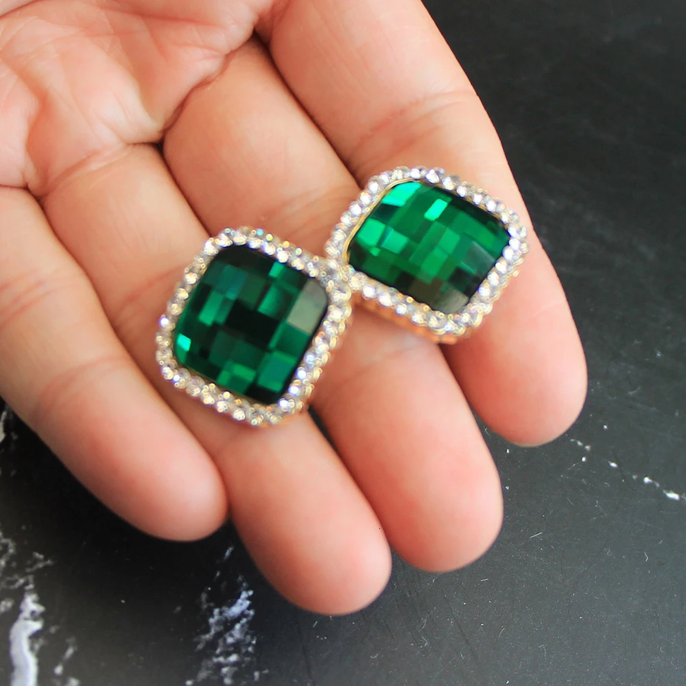 Серьги клипсы без пирсинга женские большие квадратные украшения со стразами в