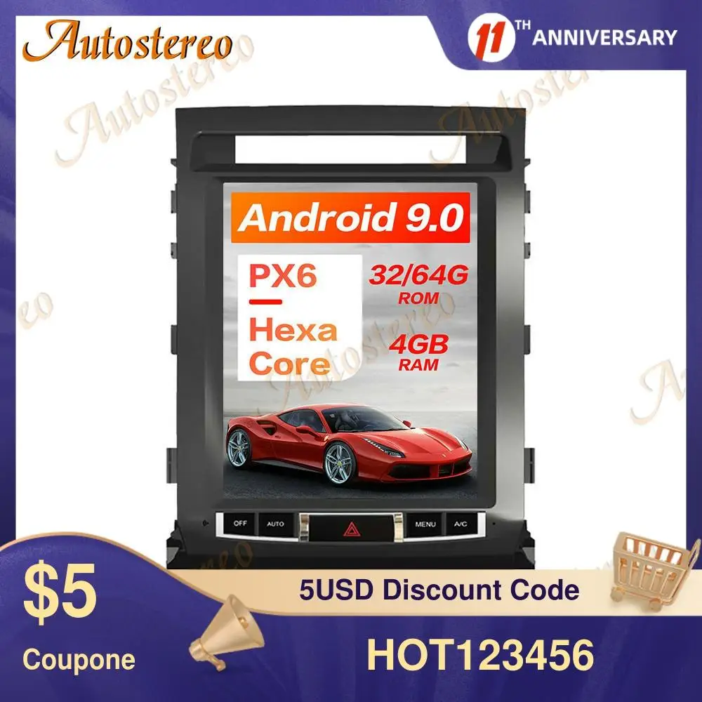 6 ядерный Автомобильный GPS навигатор Тесла в стиле Android 9 0 для TOYOTA LAND CRUISER LC200 2008 2015