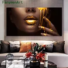 Картины на холсте с изображением золотых сексуальных губ, картины в скандинавском стиле с изображением сексуальной женщины для гостиной, украшение для дома, Современная фотостена