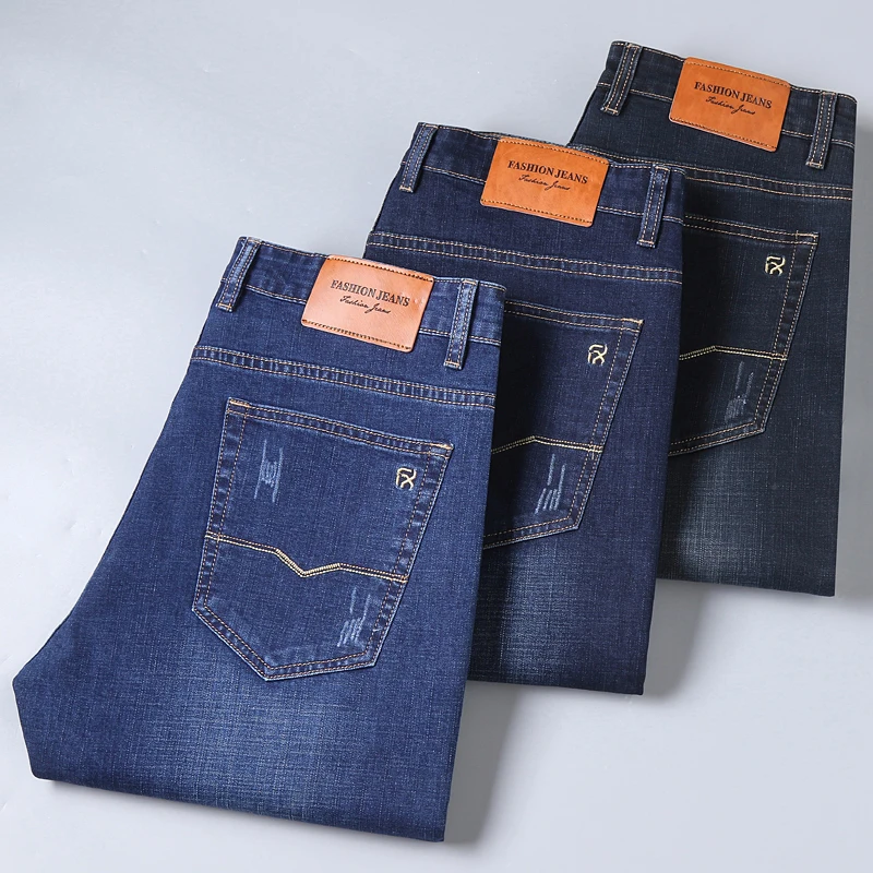 

SHAN BAO classic embroidery men's straight slim jeans 2021 spring brand business casual cotton stretch youth trend denim jeans