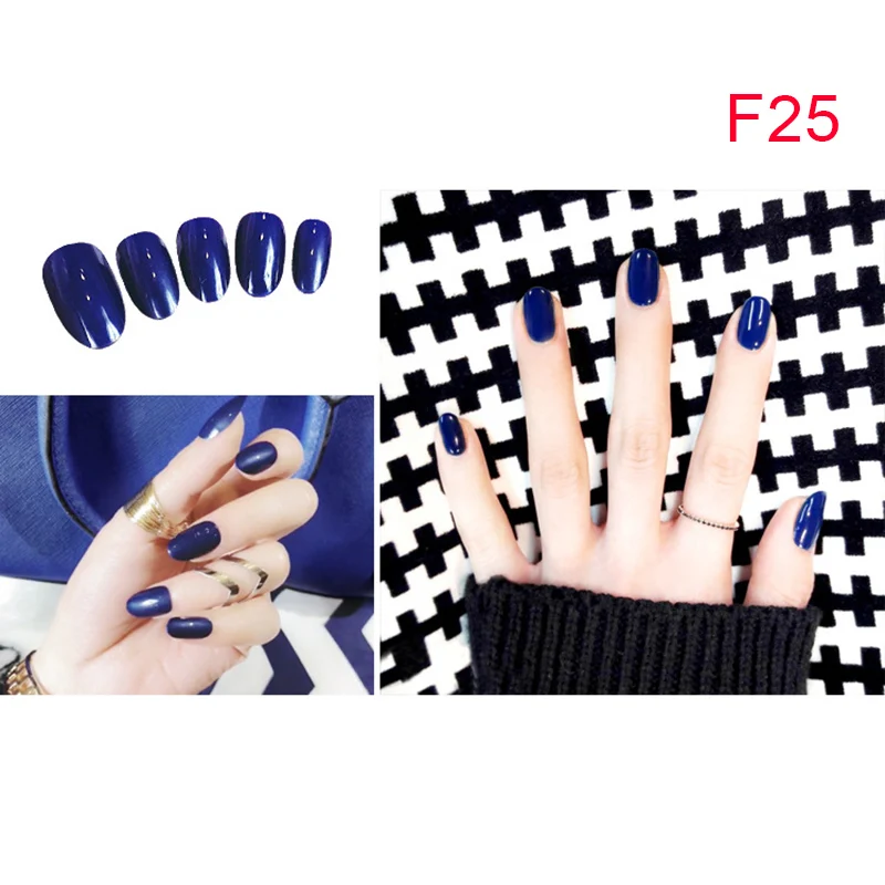 f25 Дамы девушки сплошной цвет поддельные ногти DIY набор наклеек на ногти стикер полоски 24 шт для свадебной вечеринки шопинг путешествия - Цвет: f25