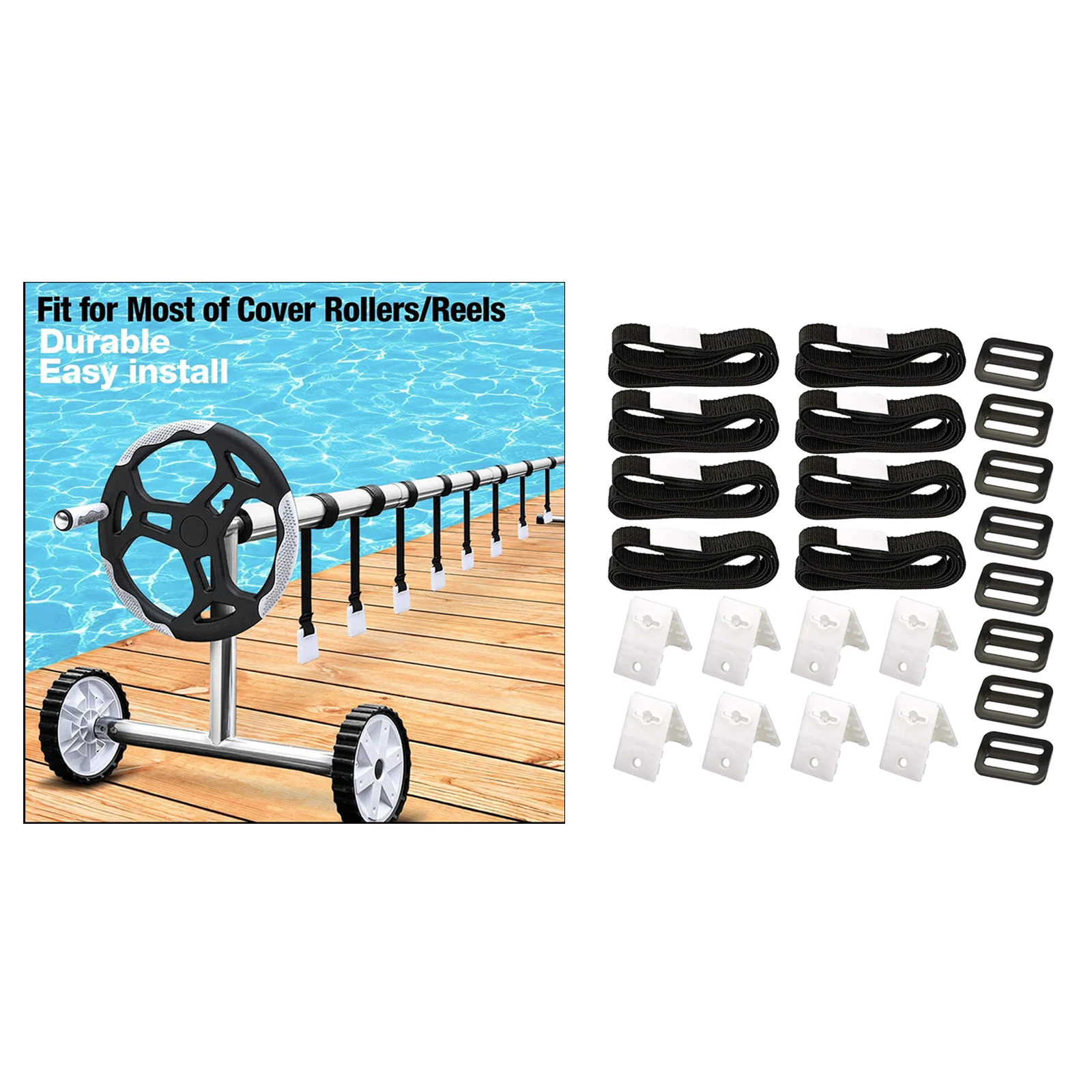 

24PCS Complete Pool Solar Cover Reel Attachment Straps Kit for Swimming Pool