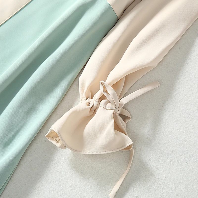 

VERDEJULIAY European Fashion Office Lady Mint Green A-Line Dresses Women Collar Buckle 2020 Spring New Stitching Midi Dress