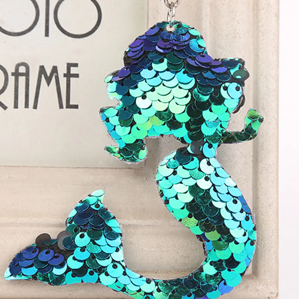 Blue Mermaid Блестящее блестящее кольцо для ключей с русалочкой и единорогом, подвесная Елочная игрушка с сердечком, мягкий брелок для ключей, сумка для автомобиля, подвесной брелок - Цвет: Blue Mermaid