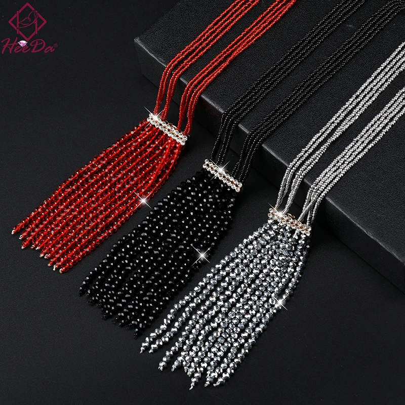 

Korean Shiny Crystal Beads Necklace Women Elegant Joker Tassel Sweater Chain Fashion Lady Neck Accessories