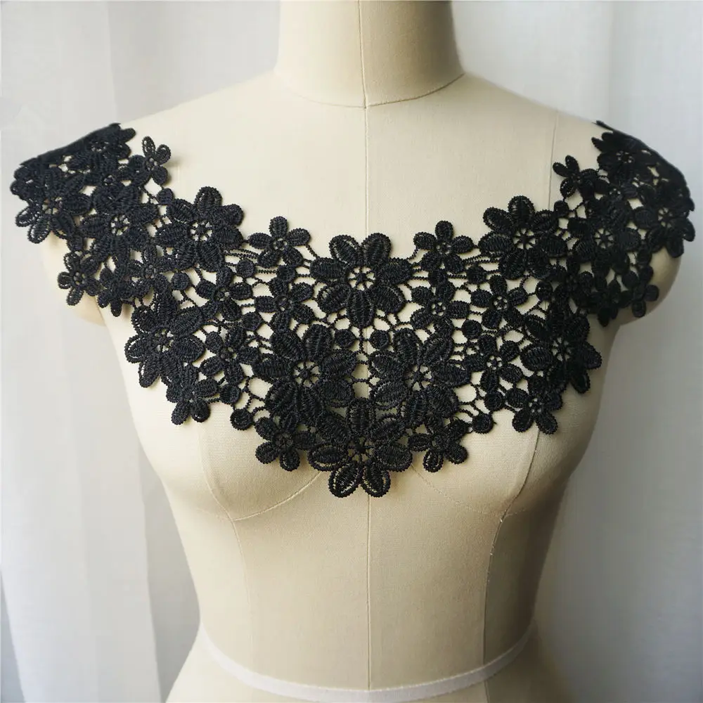 Черный цветочный тканевый воротник вышитые искусственные винтажные полые