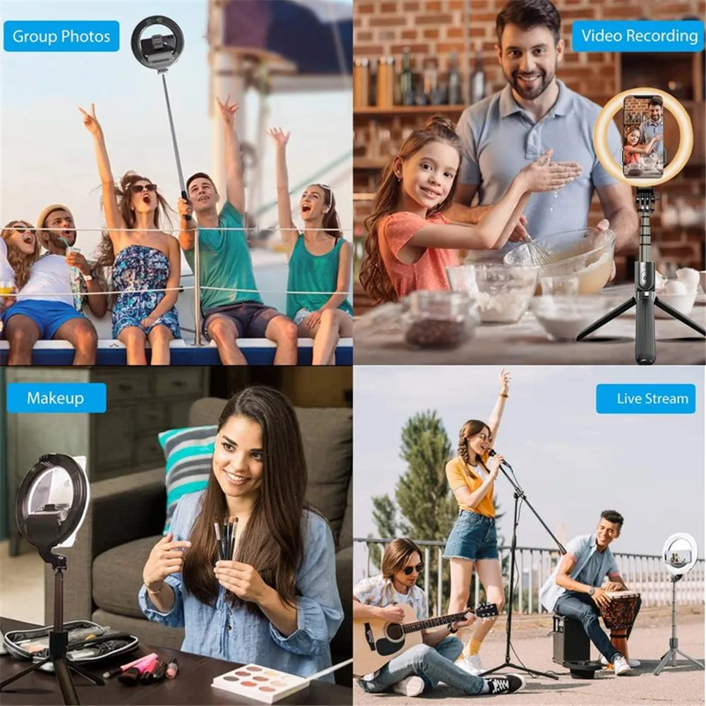

Wireless Bluetooth Selfie Stick Foldable Handheld Remote Shutter Tripod With LED Ring Photography Light Universal For Smartphone