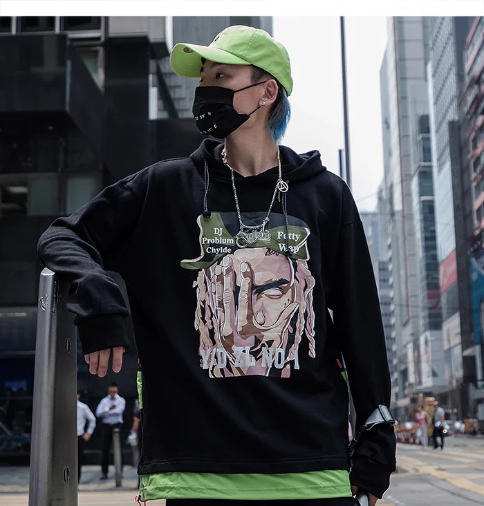 Aelfric Eden Толстовка с принтом лица для мужчин Повседневный пуловер Мода хип хоп Harajuku Негабаритных Толстовки с капюшоном уличная